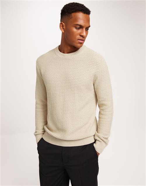 Selected Homme Slhthim Ls Knit Structure Crew Neck Striktrøjer Oatmeal