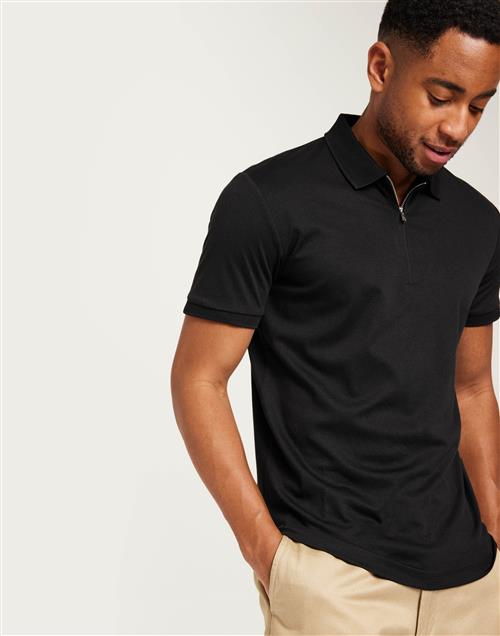 Selected Homme Slhfave Zip Ss Polo Noos Kortærmede poloer Sort