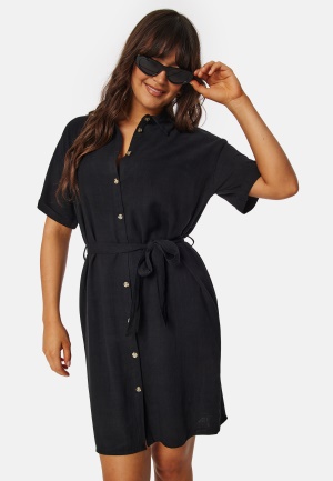 Se Pieces Pcvinsty Linen Shirt Dress Black L ved Bubbleroom