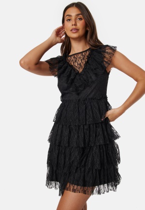 Bubbleroom Occasion Lace Frill Dress Black L