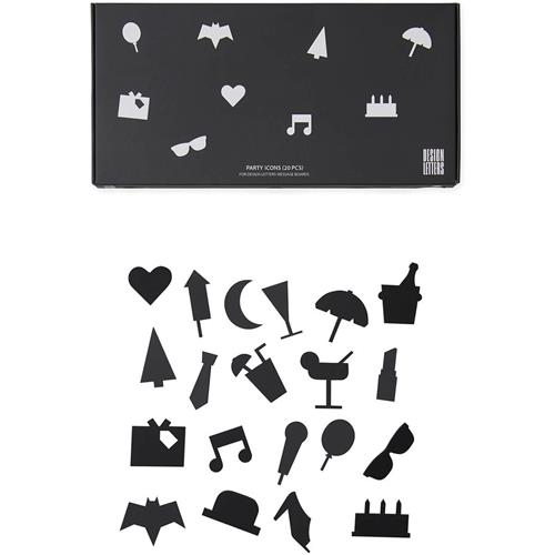 Design Letters Party Icons til opslagstavle 20-pak | Sort | 0