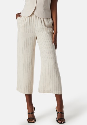 Se Pieces Pcvinsty HW Linen Culotte Oatmeal Stripes Black L ved Bubbleroom