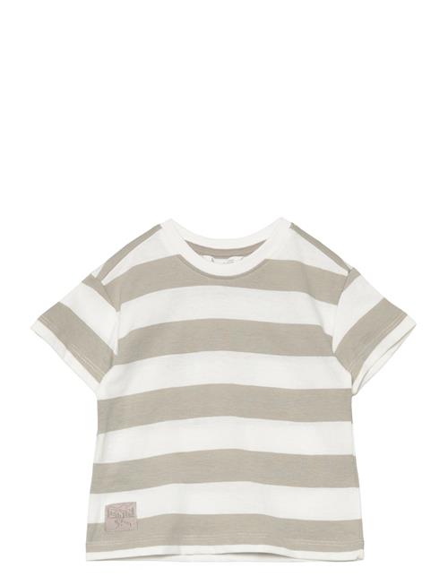 Mango Striped T-Shirt With Drawing Mango Beige