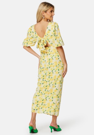 Se Bubbleroom Occasion Puff Sleeve Bow Midi Dress Yellow/Floral 34 ved Bubbleroom