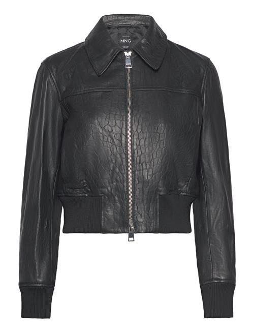 Mango Leather Jacket With Elasticated Hem Mango Black