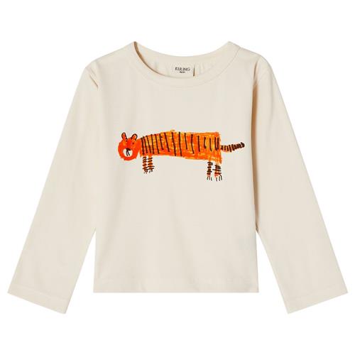 Kuling GOTS Athens Langærmet T-shirt Med Tiger Print Cremefarvet | Hvid | 86/92 cm