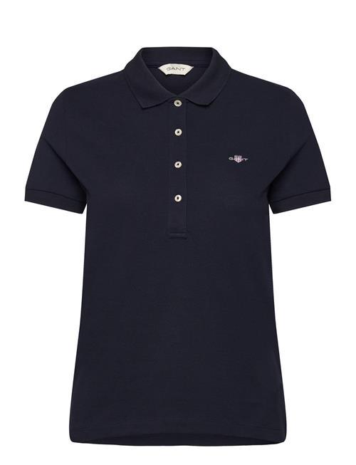 Se GANT Slim Sheild Cap Sleeve Pique Polo GANT Navy ved Booztlet