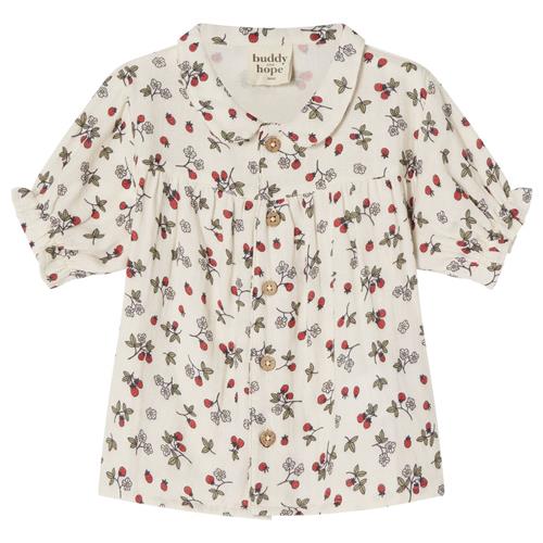 Se Buddy & Hope Mira GOTS Mønstret Bluse Wild Strawberry | Hvid | 74/80 cm ved Babyshop