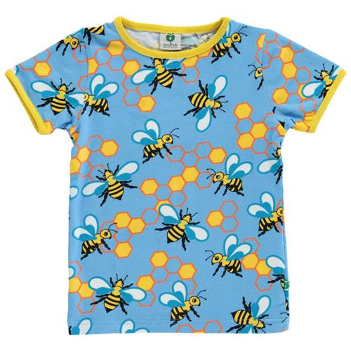 Se Småfolk Mønstret T-shirt Med Bier Blue Grotto | Blå | 3-4 years ved Babyshop