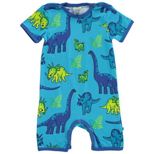 Se Småfolk Mønstret Romper Med Dinosauruser Blue Atoll | Blå | 68 cm ved Babyshop