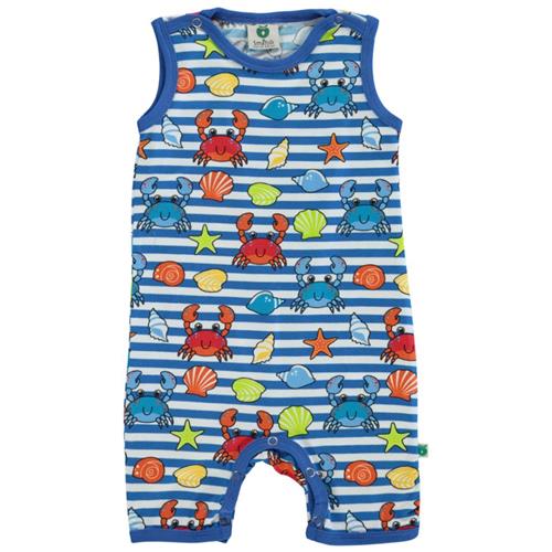 Se Småfolk Mønstret Romper Med Krabber Brilliant Blue | Blå | 74 cm ved Babyshop