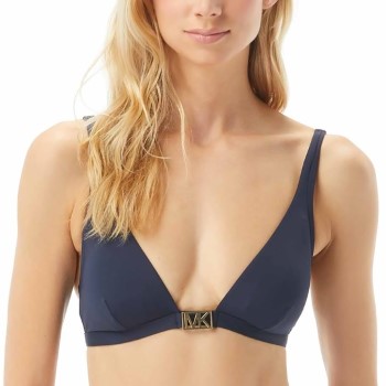 Michael Kors Logo Solids Triangle Bikini Top DEAL1 Marineblå nylon Large Dame