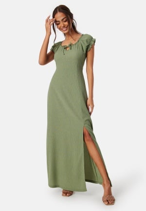 Se Happy Holly Structure Maxi Slit Dress Dusty green 32/34 ved Bubbleroom