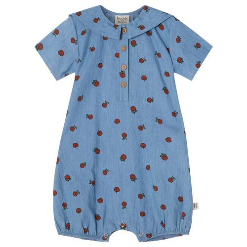 Se Buddy & Hope GOTS Isak Mønstret Romper Med Æbler Blå | Blå | 86/92 cm ved Babyshop