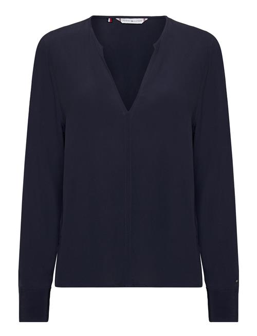 Tommy Hilfiger Viscose Crepe V-Neck Blouse Tommy Hilfiger Navy