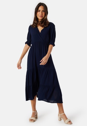 Se BUBBLEROOM Puff Sleeve Viscose Dress Dark blue XS ved Bubbleroom