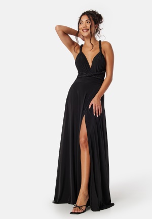 Goddiva Multi Tie Maxi Dress Split Black XS (UK8)