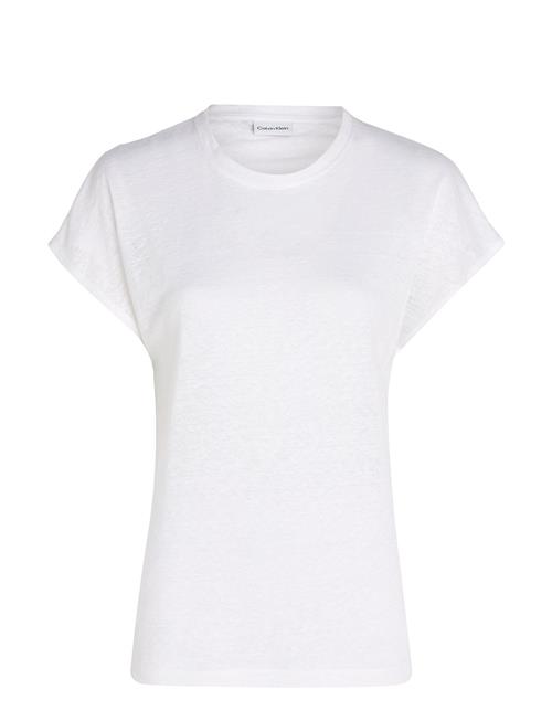 Calvin Klein Linen Blend C-Nk Top Ss Calvin Klein White