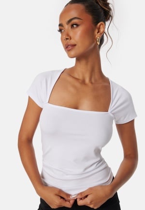 Se BUBBLEROOM Square Neck Short Sleeve Top White S ved Bubbleroom