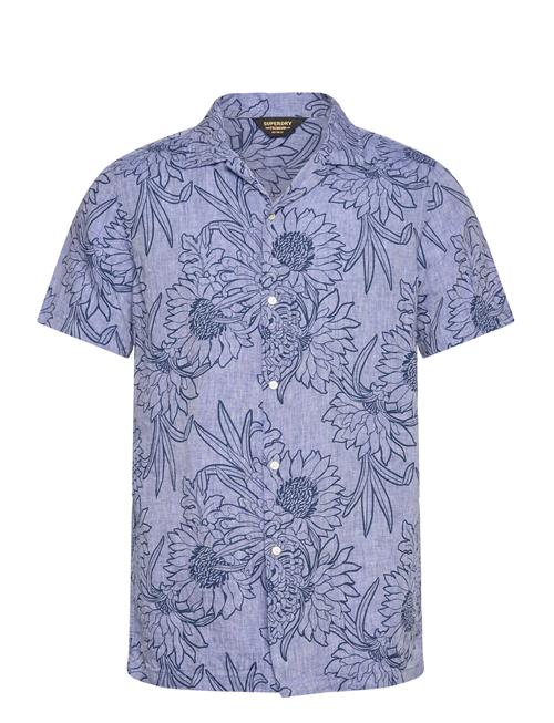 Superdry Open Collar Print Linen Shirt Superdry Blue