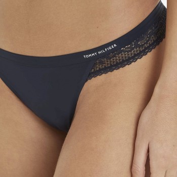 Tommy Hilfiger Trusser Lace Trim Logo Thong Marineblå Medium Dame