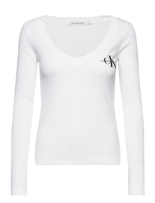 Se Calvin Klein Jeans Rib V-Neck Monologo Long Sleeve Calvin Klein Jeans White ved Booztlet