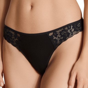 Calida Trusser Natural Comfort Lace Thong Sort bomuld XX-Small Dame