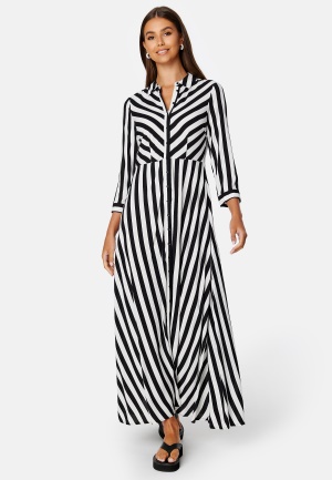 YAS Savanna Long Shirt Dress Black Stripe:W WHITE L