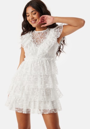 Bubbleroom Occasion Lace Frill Short Dress White L