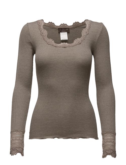 Rwbenita Silk Ls O-Neck Lace T-Shir Rosemunde Brown