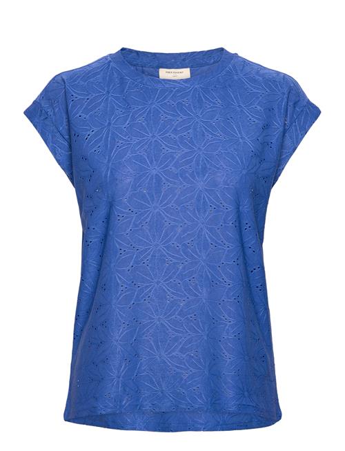 T-Shirt From Freequent In A Soft Material With A Floral Pattern. The T-Shirt Has FREE/QUENT Blue