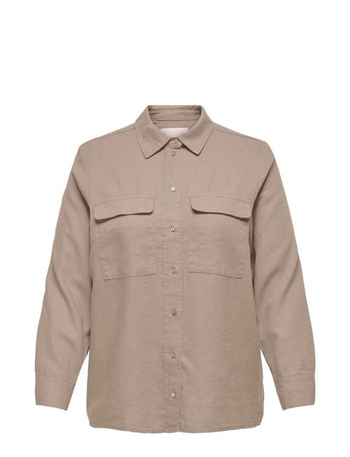 Carcaro L/S Ovs Linen Shirt Tlr ONLY Carmakoma Brown