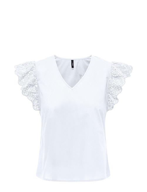 ONLY Onllou Life Emb S/S Frill Top Ptm ONLY White