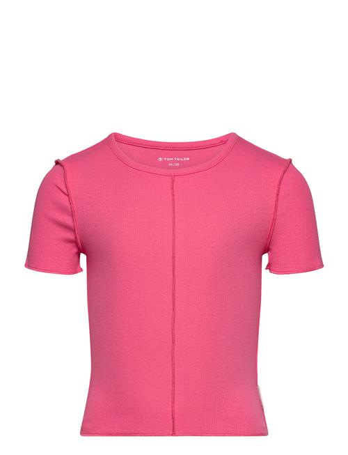 Se Tom Tailor Cropped Cutline Rib T-Shirt Tom Tailor Pink ved Booztlet