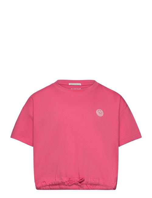 Cropped T-Shirt With Badge Tom Tailor Pink