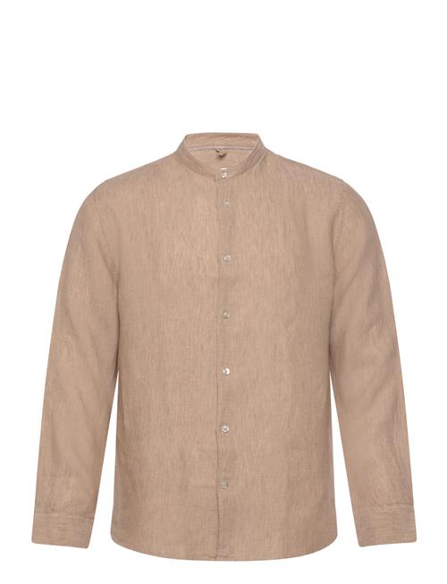 100 Linen Mao Collar Shirt Mango Beige