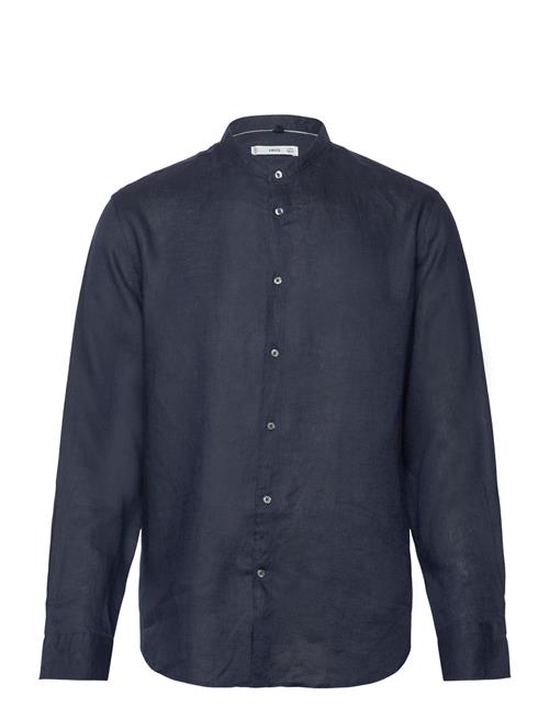 Mango 100 Linen Mao Collar Shirt Mango Navy