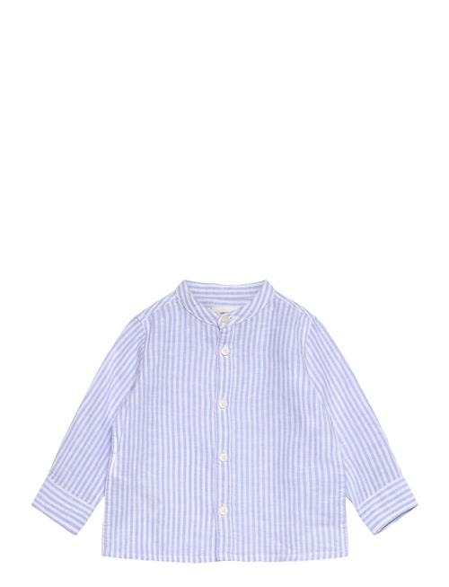 Mango Striped Mandarin-Collar Linen Shirt Mango Blue