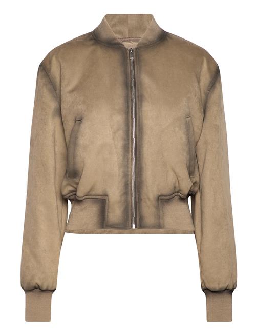 Worn Leather-Effect Bomber Jacket Mango Brown