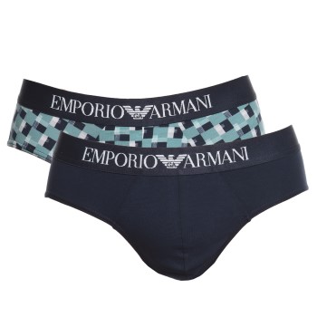 Emporio Armani Armani Cotton Stretch Print Briefs 2P Marine/Ternet bomuld Medium Herre