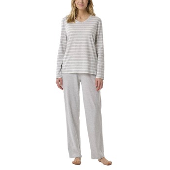 Se Schiesser Women Straight Leg Long Pyjama Hvid/Grå bomuld 42 Dame ved Timarco