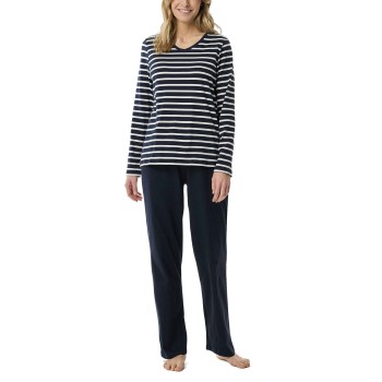 Se Schiesser Women Straight Leg Long Pyjama Blå/Hvid bomuld 38 Dame ved Timarco