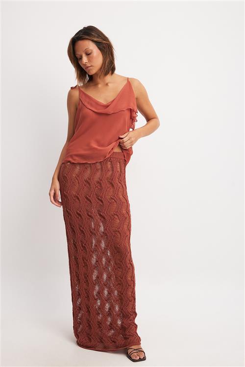 NA-KD Wavy Crochet Knitted Skirt - Brown