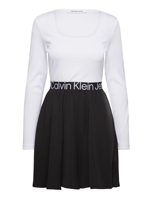 Calvin Klein Jeans Logo Elastic Long Sleeve Dress Calvin Klein Jeans White