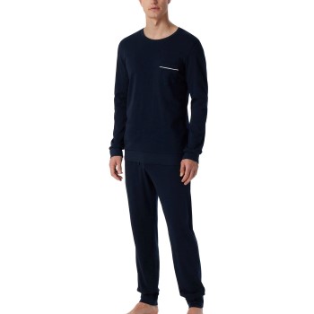 Se Schiesser Fine Interlock Cotton Long Pyjama Mørkblå bomuld XX-Large Herre ved Timarco