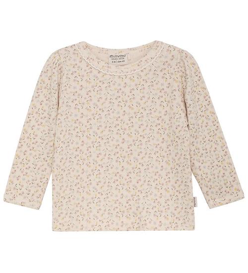 Se Minymo Bluse - Rib - Pink Champagne m. Blomster ved KidsWorld