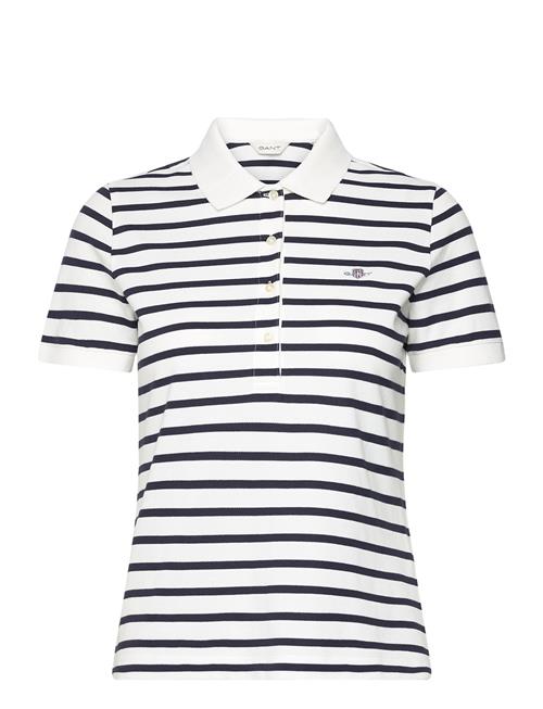 Se GANT Slim Striped Shield Ss Pique Polo GANT Cream ved Booztlet