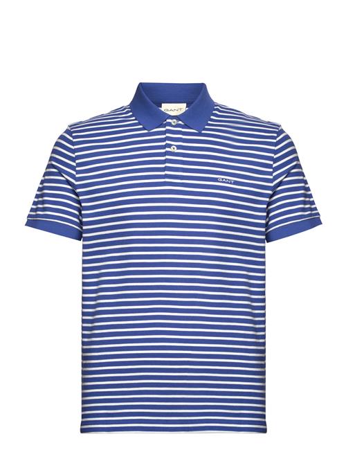 Se GANT Striped Ss Pique Polo GANT Blue ved Booztlet