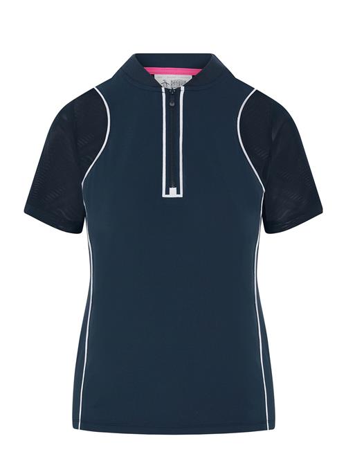 Se Original Penguin Golf Zip Front Top With Mesh Sleeves & Piping Original Penguin Golf Navy ved Booztlet