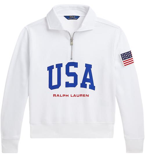 Polo Ralph Lauren Polo Ralph Lauren Sweatshirt m. LynlÃ¥s - Cropped - Hvid m. USA